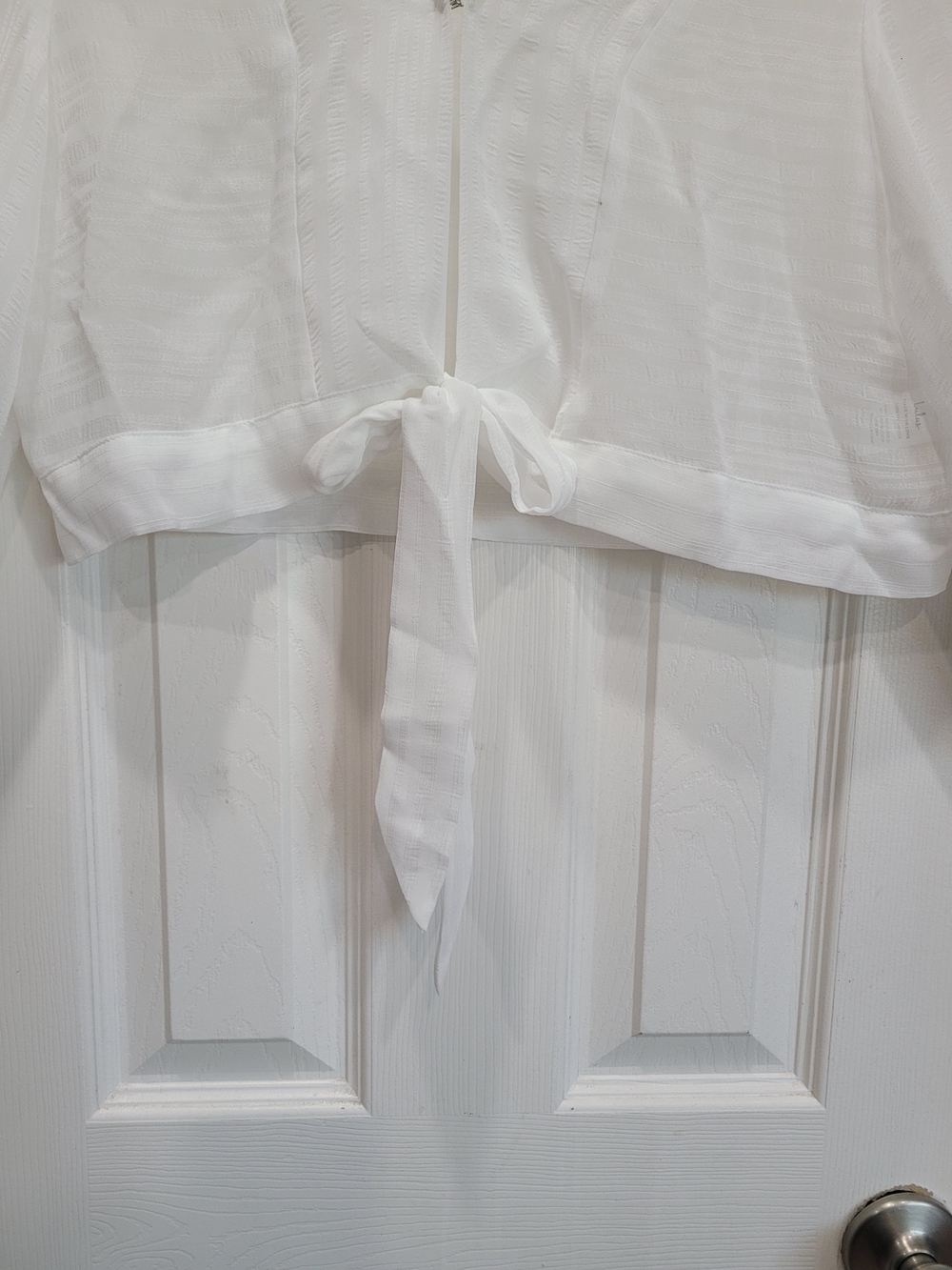 Lulus In the Breeze White Sheer Tie Front Top XL NWT Balloon Sleeve Boho Blouse - Picture 8 of 10